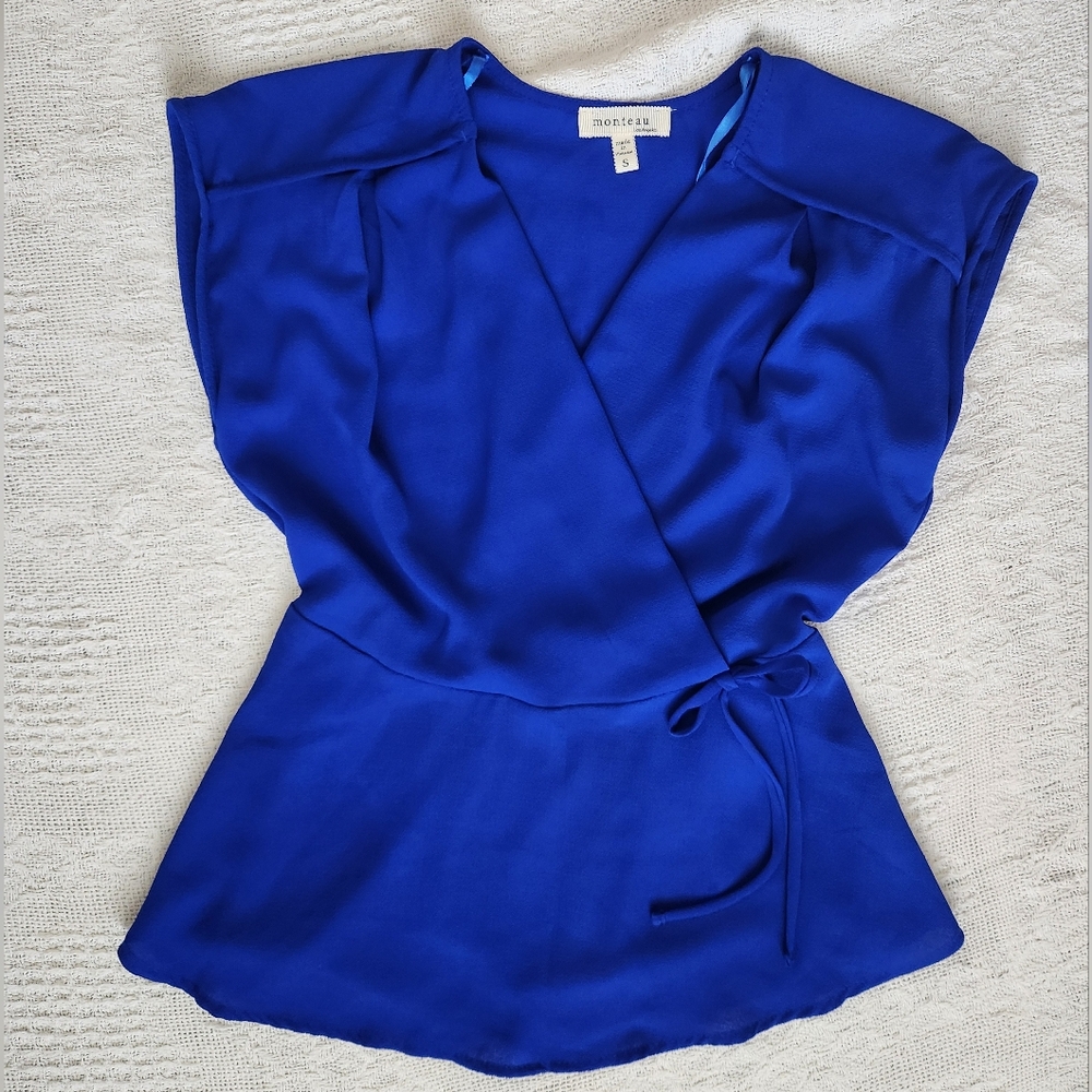 Monteau Blue Top Peplum Wrap Juniors S